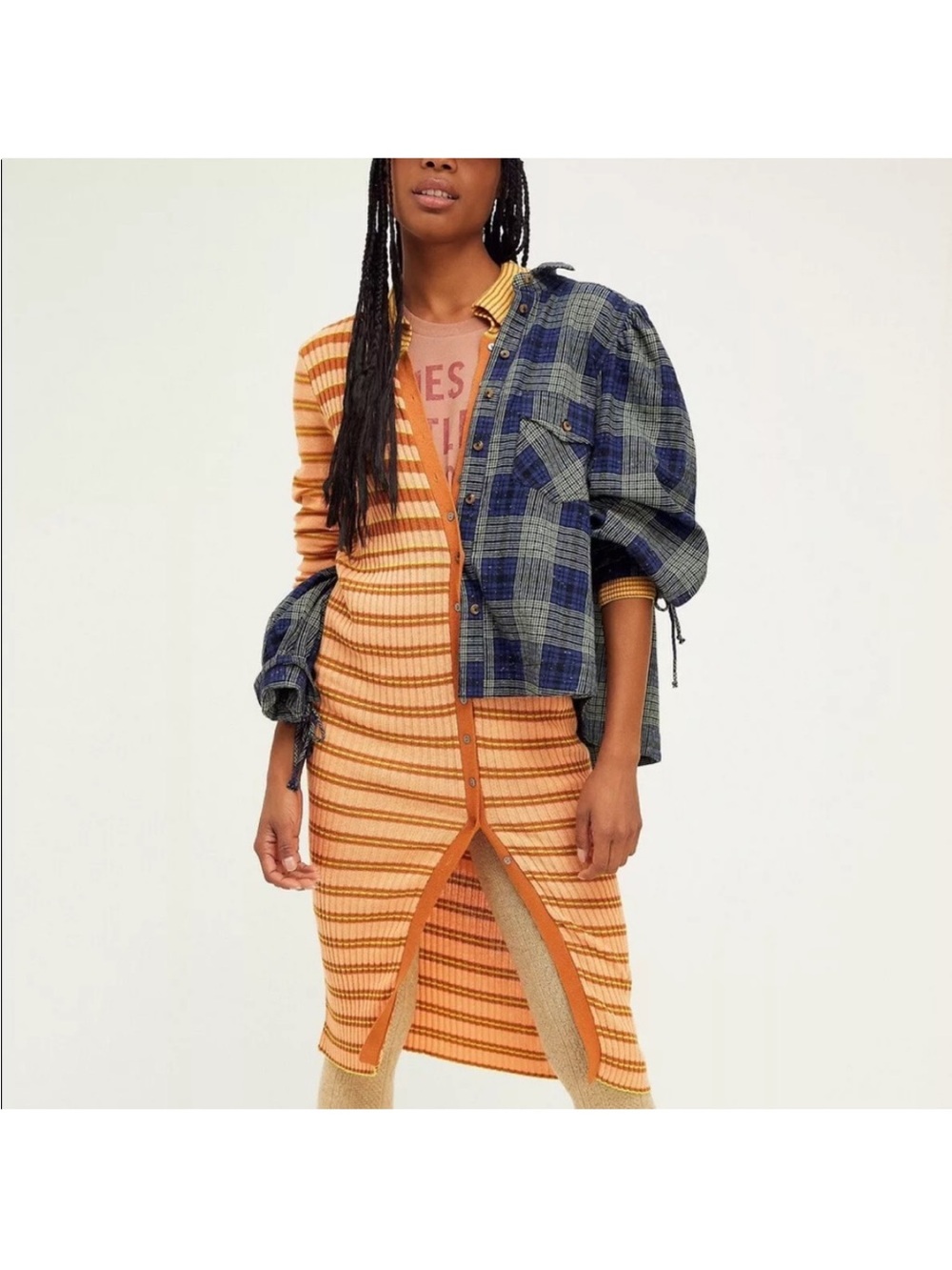 Free People Vista cardigan Dress Stripes Ribbed Hippies 70’s